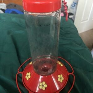 Red Hummingbird Feeder with Yellow Accents